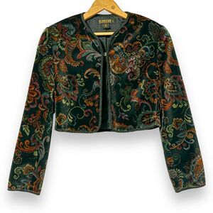 Georgiou Studios Black Red Paisley Cropped Velvet Vintage 90s Jacket Medium